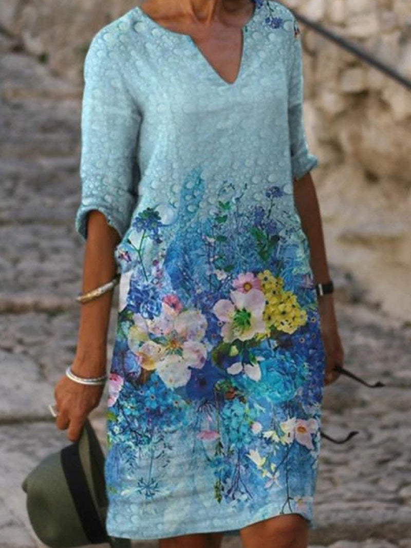 Flora | Leinenkleid mit Blumenmuster für Damen