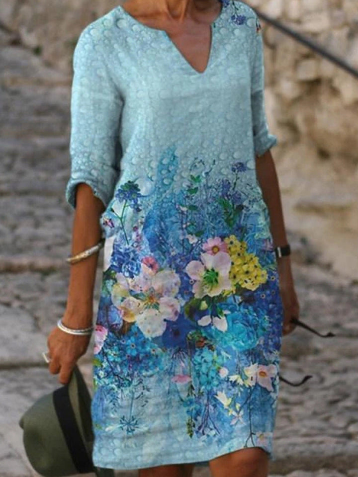 Flora | Leinenkleid mit Blumenmuster für Damen