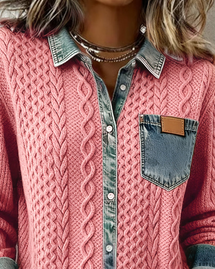 Lena | Chic gestricktes Shirt Damen mit Denim-Details