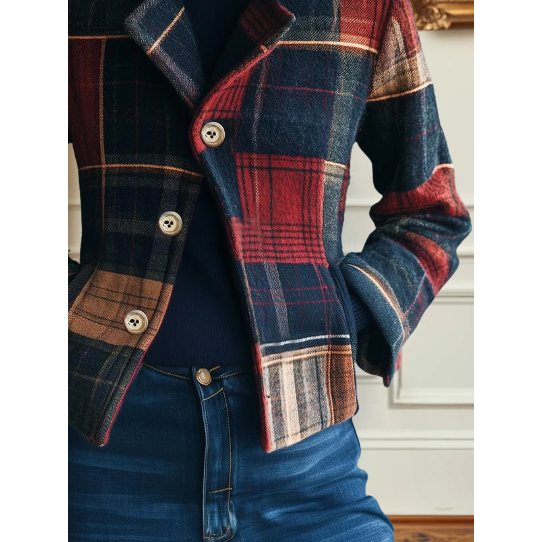 Lea | Stilvolle Wolljacke Damen kariert zeitlos