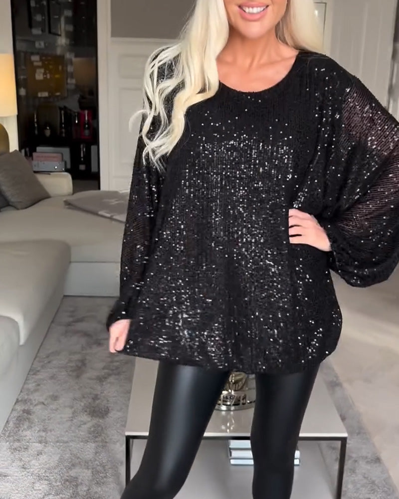 Emma | Stilvolles Damen Top mit Rundhals & Pailletten