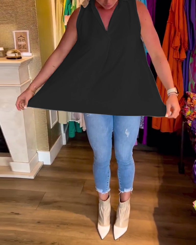 Sophia | Ärmelloses Top mit Rüschen und Revers