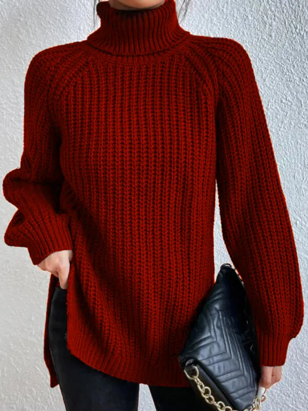 Helena | Rollkragenpullover mit geteiltem Saum und Raglanärmeln