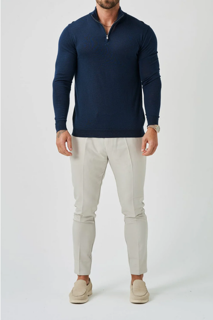 Couture | Navy-Pullover mit Viertelreißverschluss