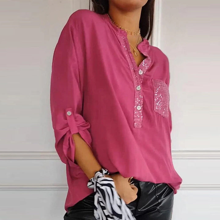 Franziska | Bluse mit V-Ausschnitt aus Baumwolle und Pailletten