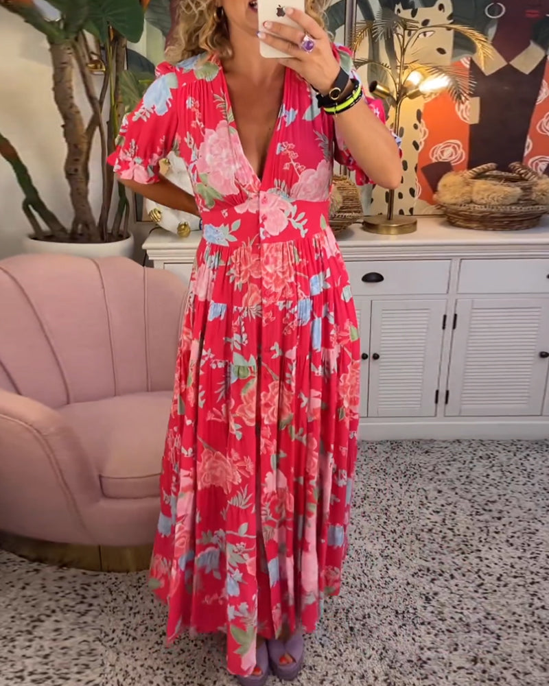Morgan | Taschenkleid met V-Ausschnitt en Blumendruck