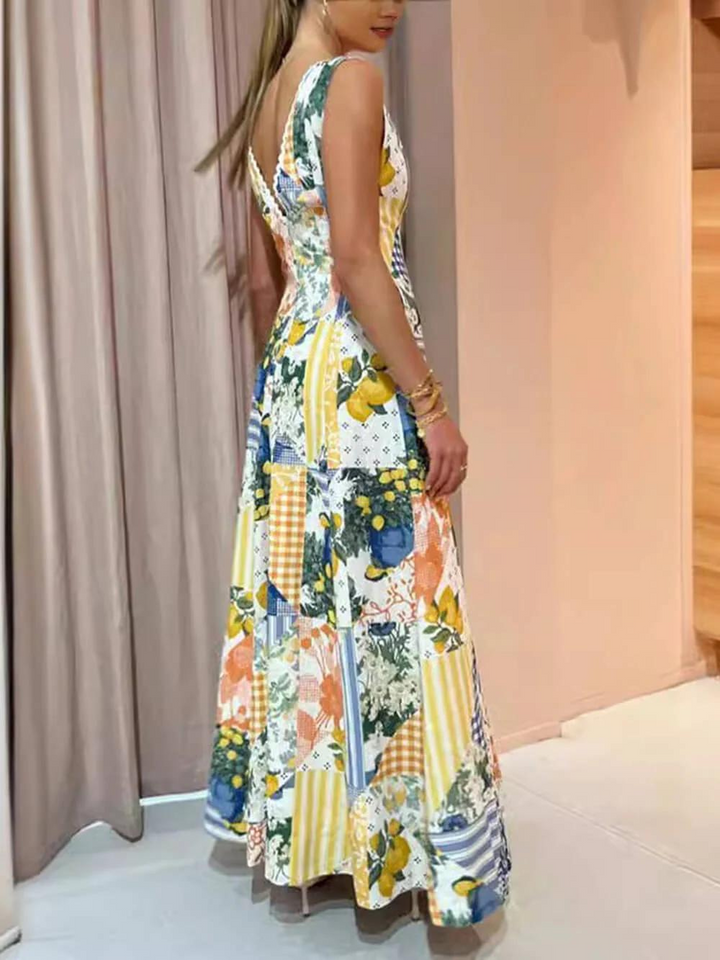 PIERRE | Maxikleid mit Druck und V-Ausschnitt