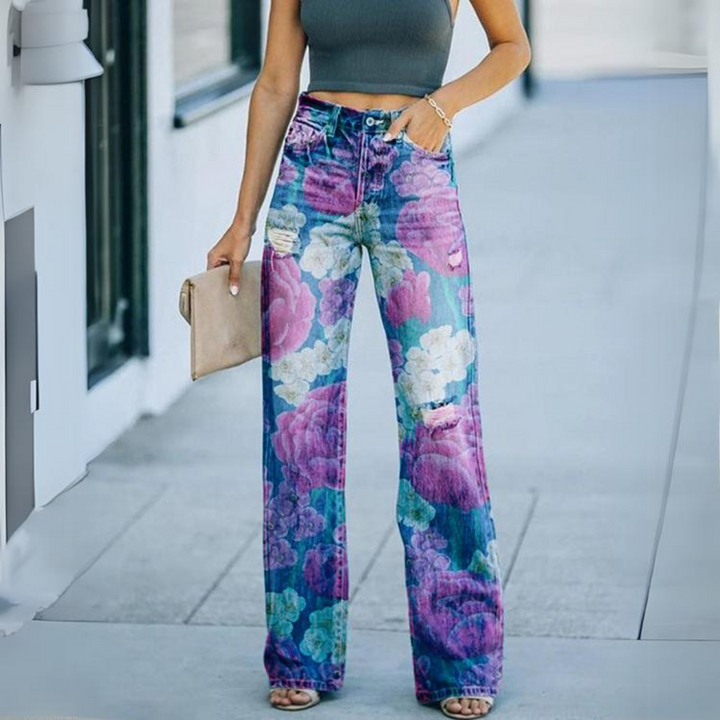 Vintage-Jeans mit weiten Beinen und Blumendruck