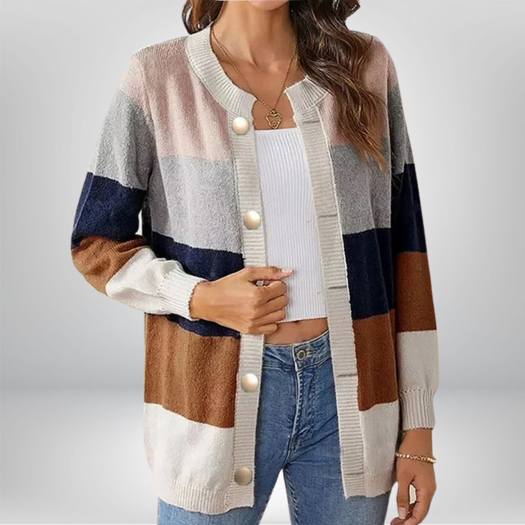 Aurora | Weiche Strickjacke mit bunten Streifen