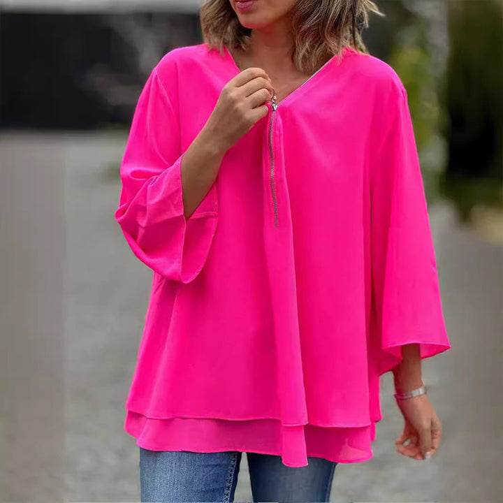Chiffon | Leichtes Oberteil mit V-Ausschnitt und Reißverschluss-Detail