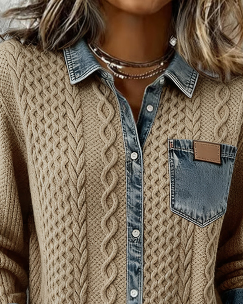 Lena | Chic gestricktes Shirt Damen mit Denim-Details