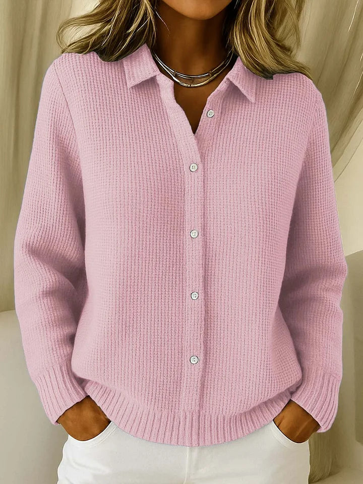 Helena | Fein gestrickte Jacke mit Kragen und Länge