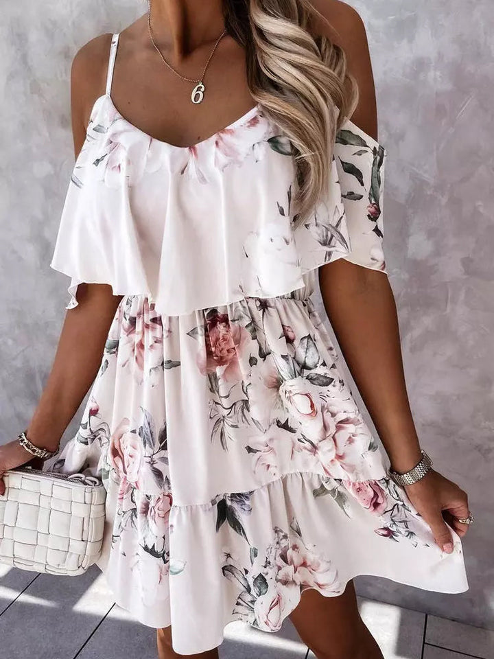 Kyra Schulterfreies Minikleid mit Blumendruck für warme Sommertage