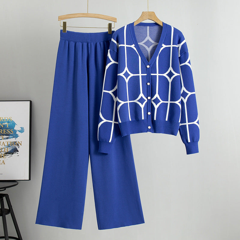 Sarah | Geometrisches Damen-Set: Cardigan & Hose