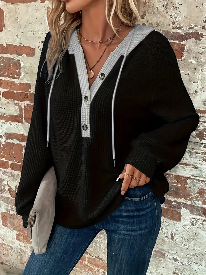 Elvira | Langarm-Hoodie mit Knopfleiste & Zugband
