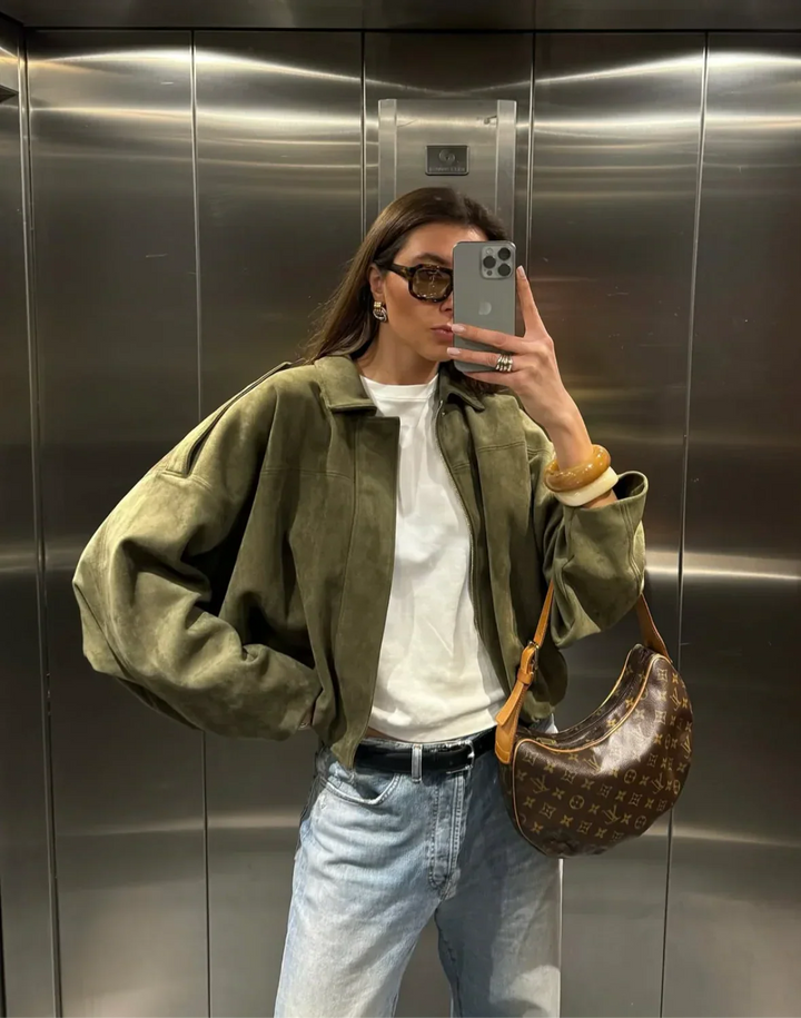 Lina | Stylische Wildlederjacke Damen im Pilotenlook