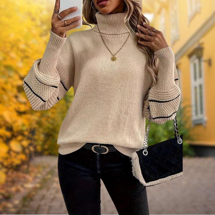 Stella | Rollkragenpullover mit Streifenärmeln