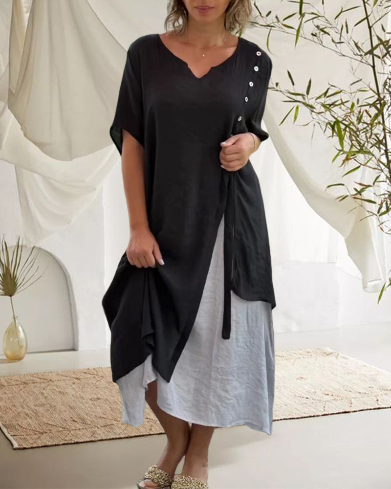 Velissa | Asymmetrisches Kleid mit kurzen Ärmeln