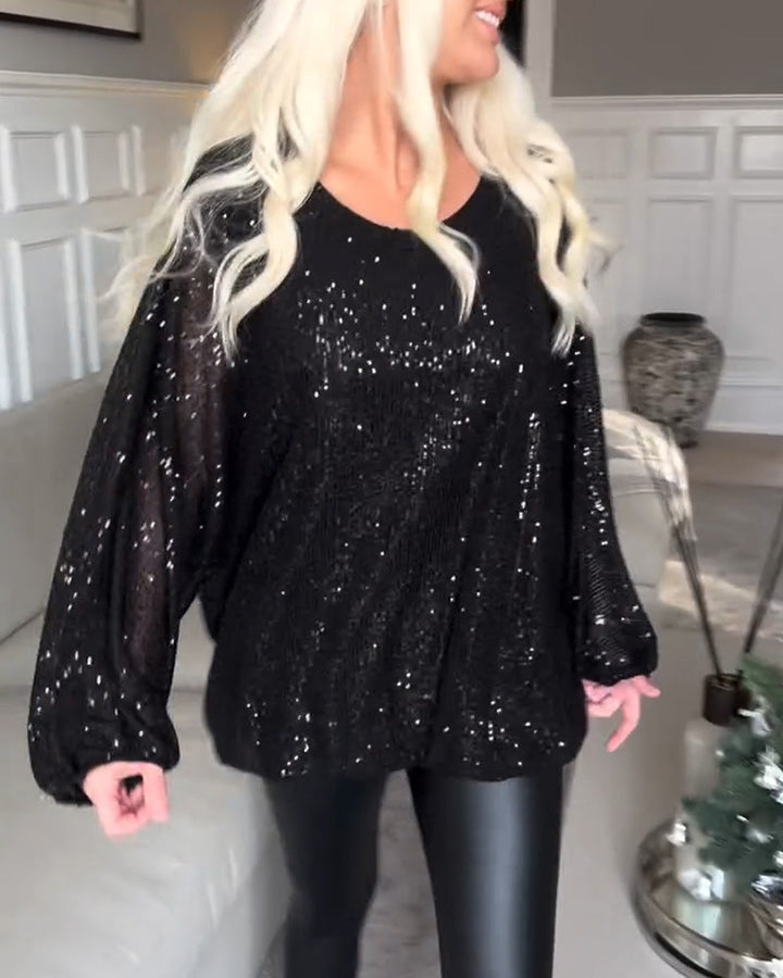 Emma | Stilvolles Damen Top mit Rundhals & Pailletten