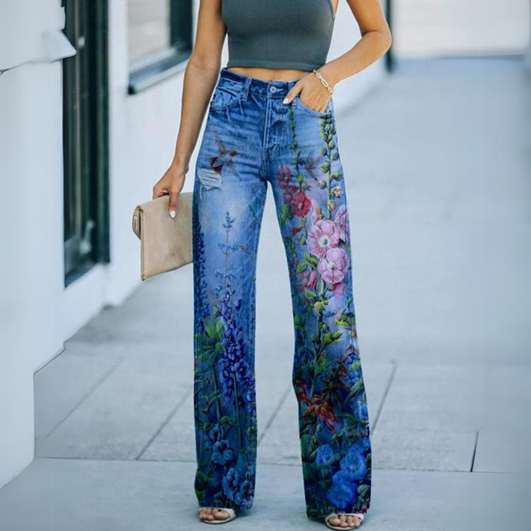 Vintage-Jeans mit weiten Beinen und Blumendruck