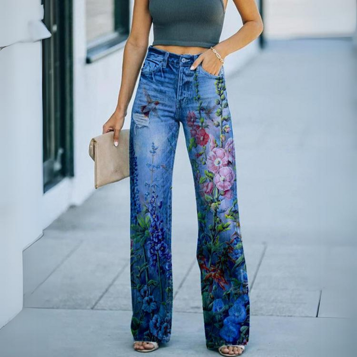 Vintage-Jeans mit weiten Beinen und Blumendruck