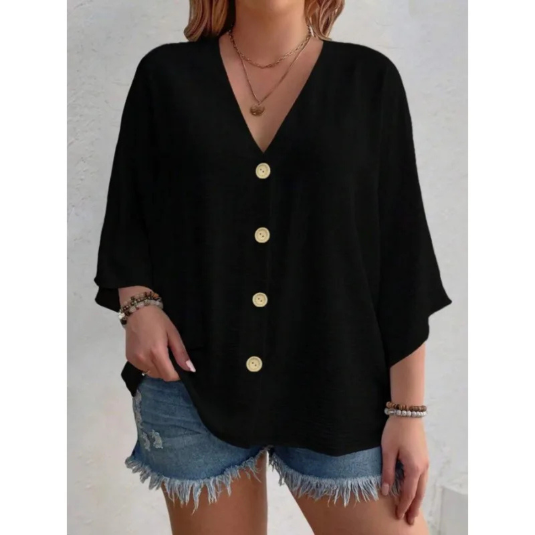 Isabella | Damen V-Ring-Top mit feinem Knopf-Detail