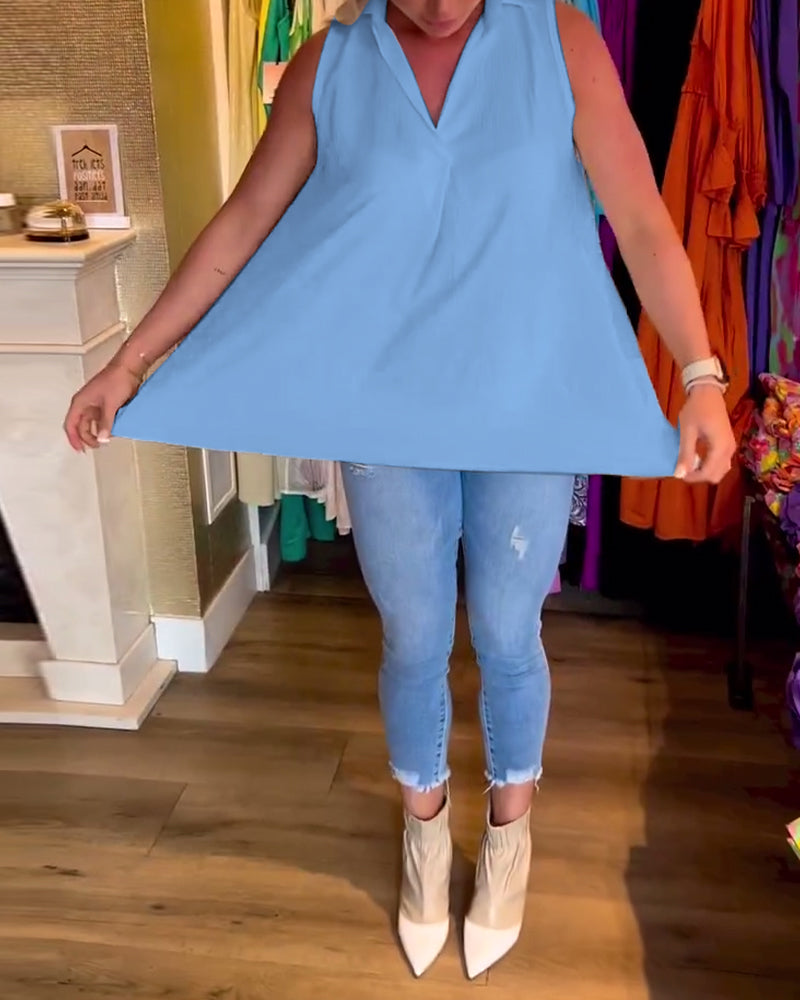 Sophia | Ärmelloses Top mit Rüschen und Revers