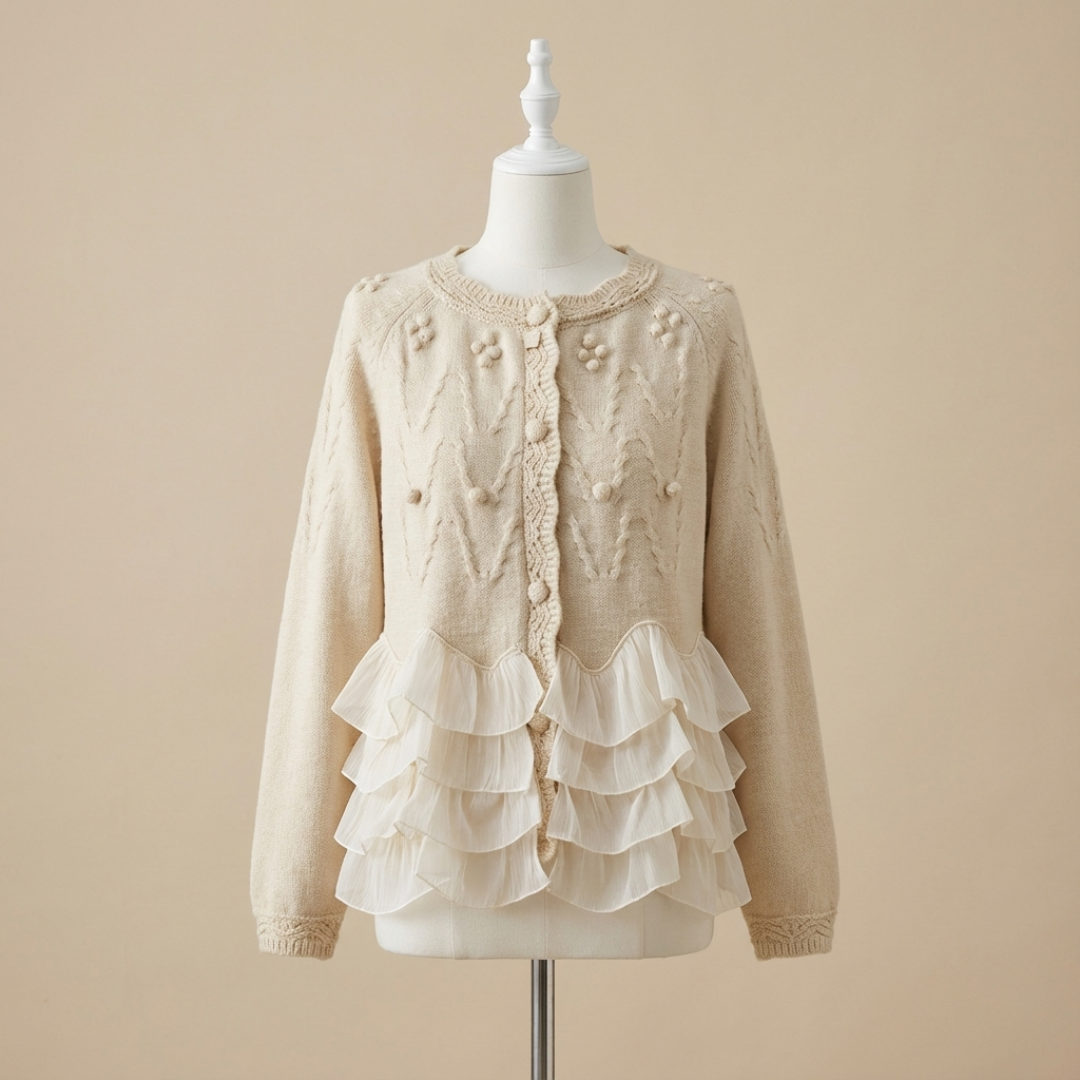 Paula | Elegante Damen Strickjacke mit feinem Volant