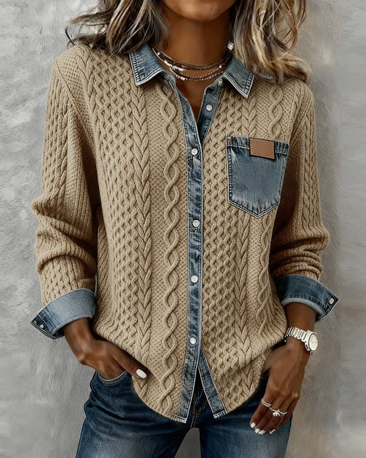 Lena | Chic gestricktes Shirt Damen mit Denim-Details