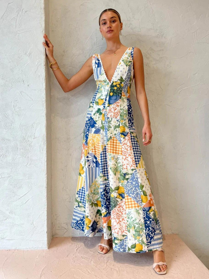 PIERRE | Maxikleid mit Druck und V-Ausschnitt