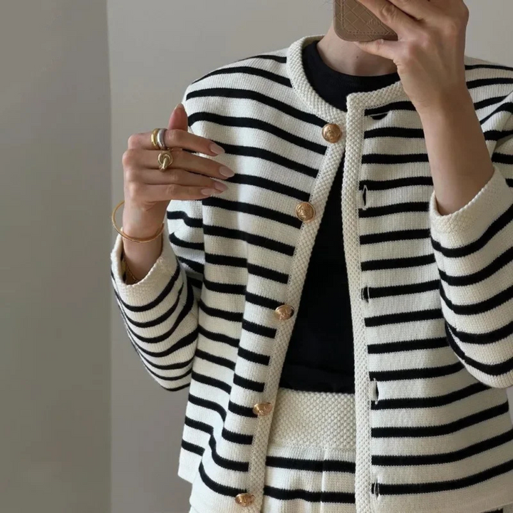 Marinastreifen | Zweiteiliges Strickset für Damen