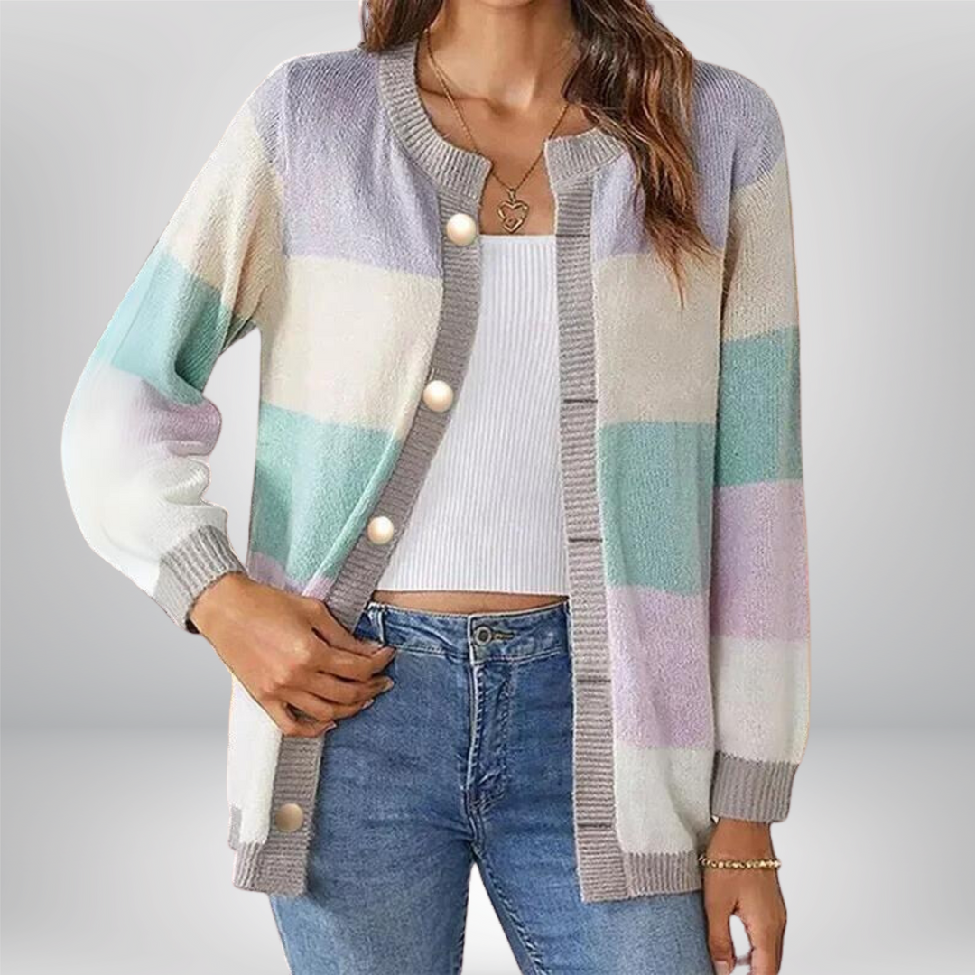 Aurora | Weiche Strickjacke mit bunten Streifen