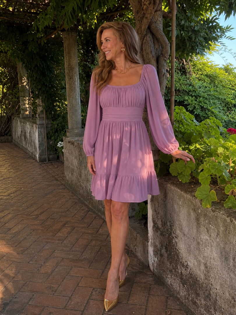 Ella | Rüsch Kleid Langarm Midi Zart Elegant