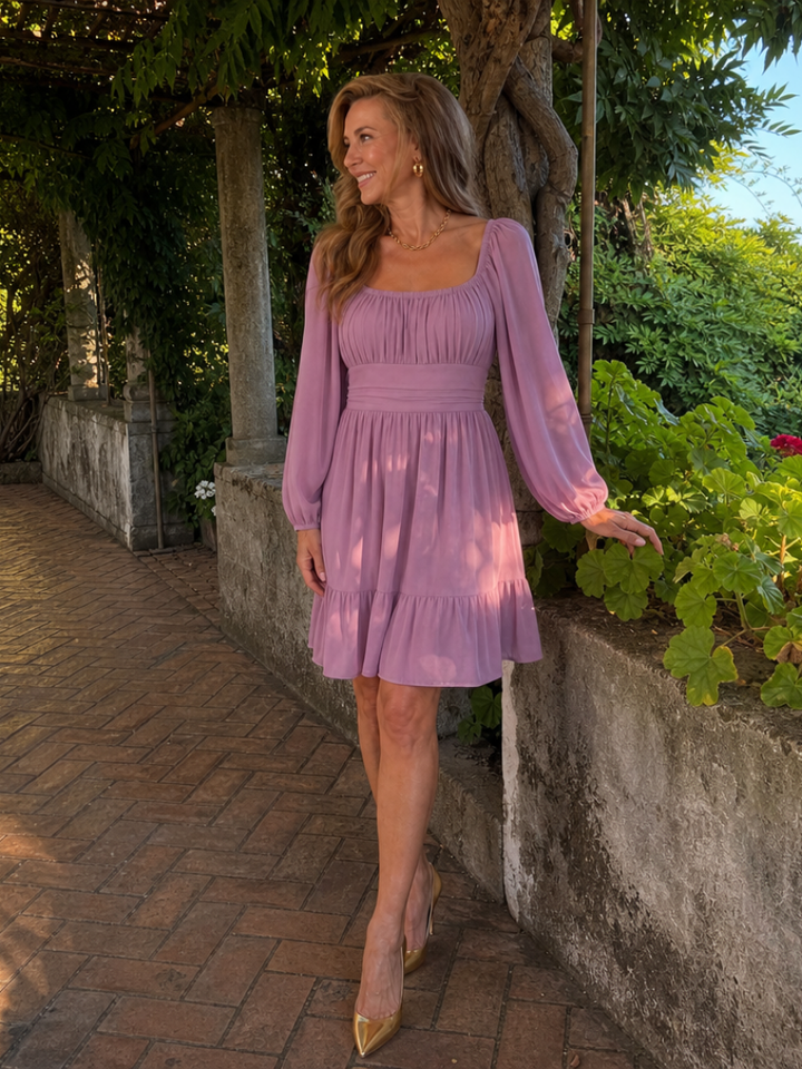 Ella | Rüsch Kleid Langarm Midi Zart Elegant