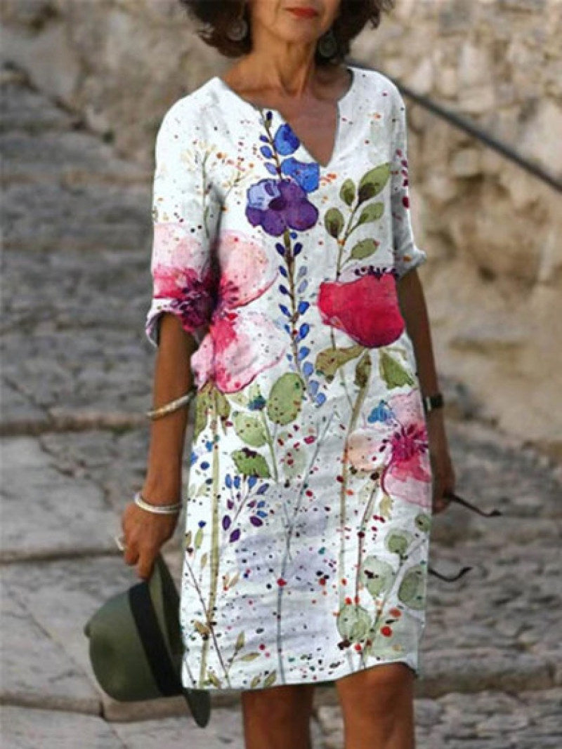 Flora | Leinenkleid mit Blumenmuster für Damen