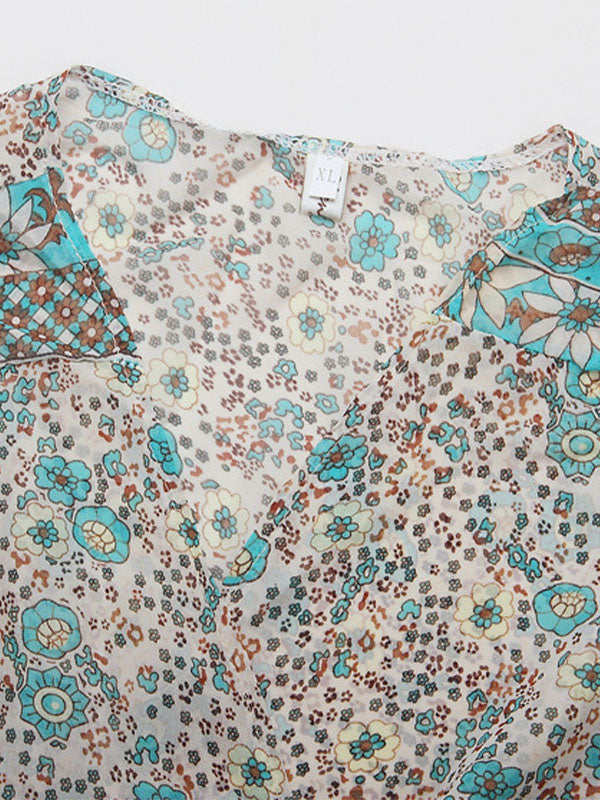 Alma | Langkleid mit Fransen & Chiffon-Print