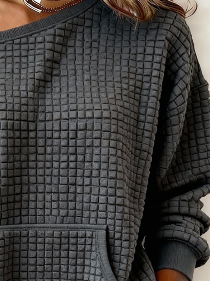 Romy | Kariertes Sweatshirt Damen Off-Shoulder modern