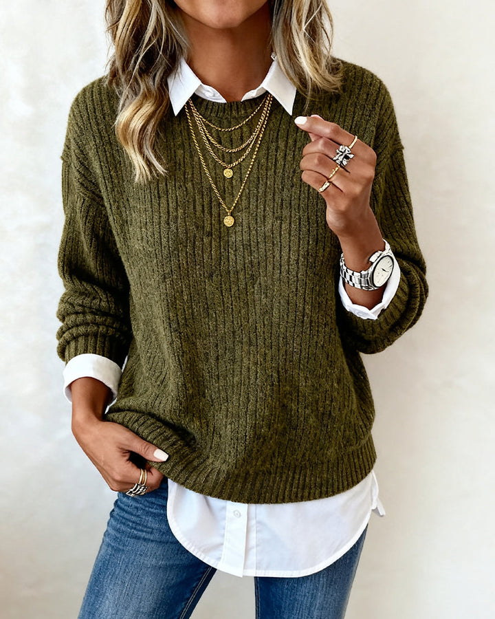 Sophie | Damen Pullover mit Kragen & Patchwork-Design