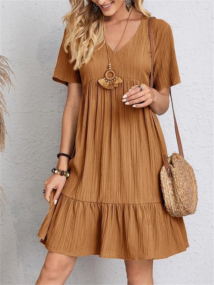 Inge | Retro V-Ausschnitt lockeres Freizeitkleid