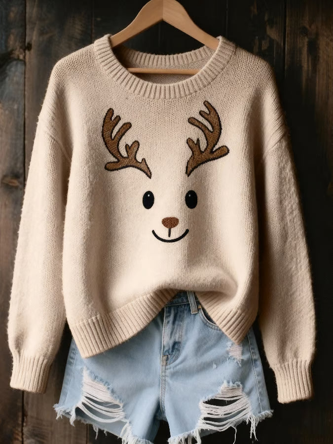 Mara | Festlicher Pullover Damen Mit Lustigem Rentiermotiv