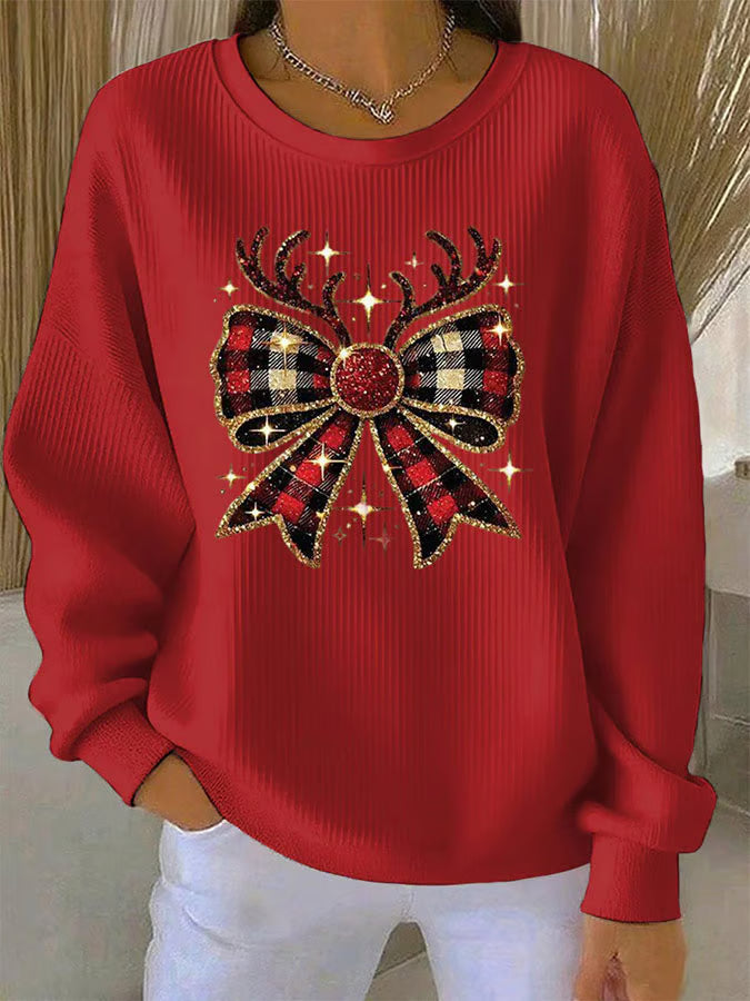 Emma | Lässiger Weihnachts-Pullover Mit Schleifenmotiv