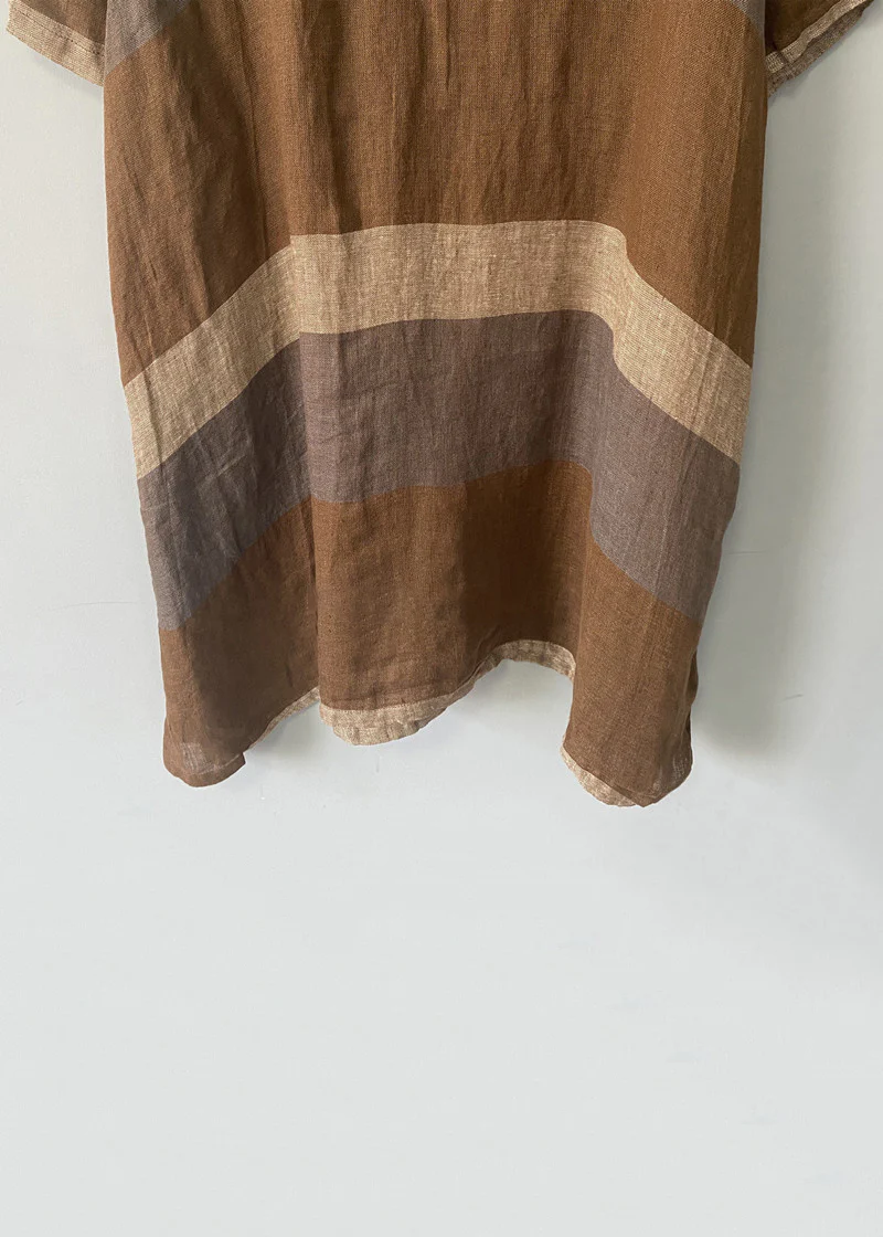 Leinen Midikleid mit V-Ausschnitt und kurzen Ärmeln