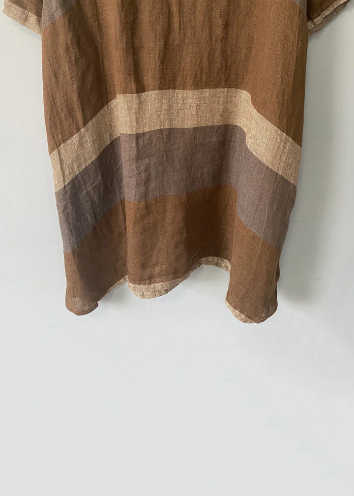 Leinen Midikleid mit V-Ausschnitt und kurzen Ärmeln