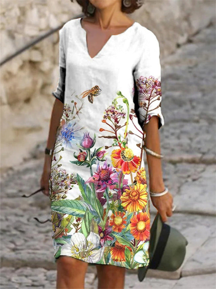 Flora | Leinenkleid mit Blumenmuster für Damen