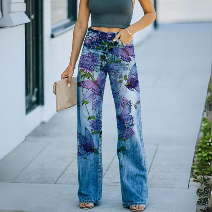 Vintage-Jeans mit weiten Beinen und Blumendruck