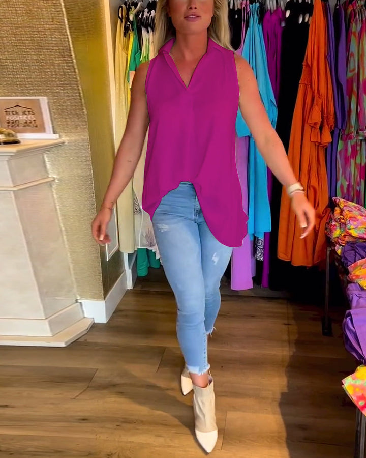 Sophia | Ärmelloses Top mit Rüschen und Revers