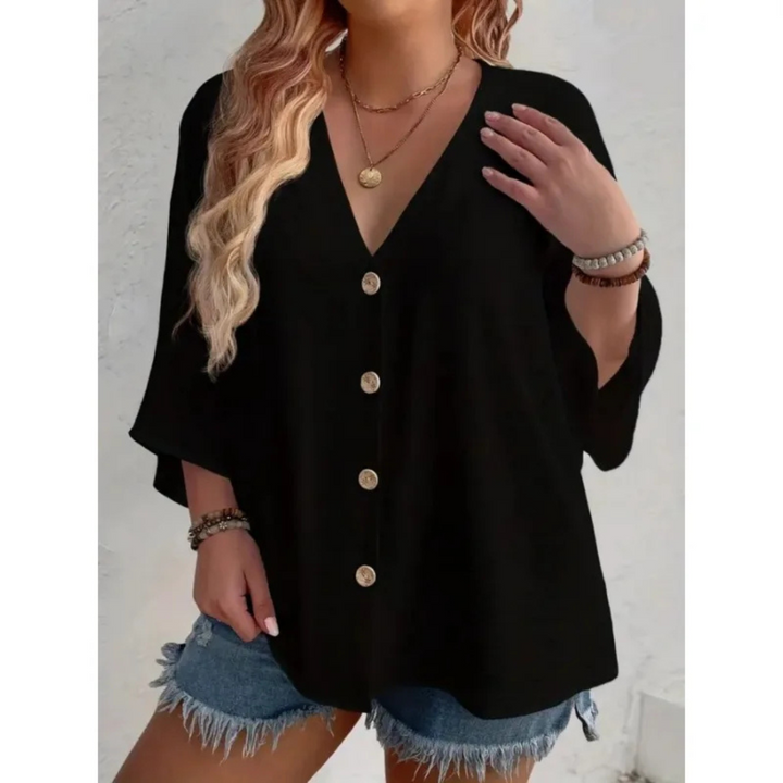 Isabella | Damen V-Ring-Top mit feinem Knopf-Detail