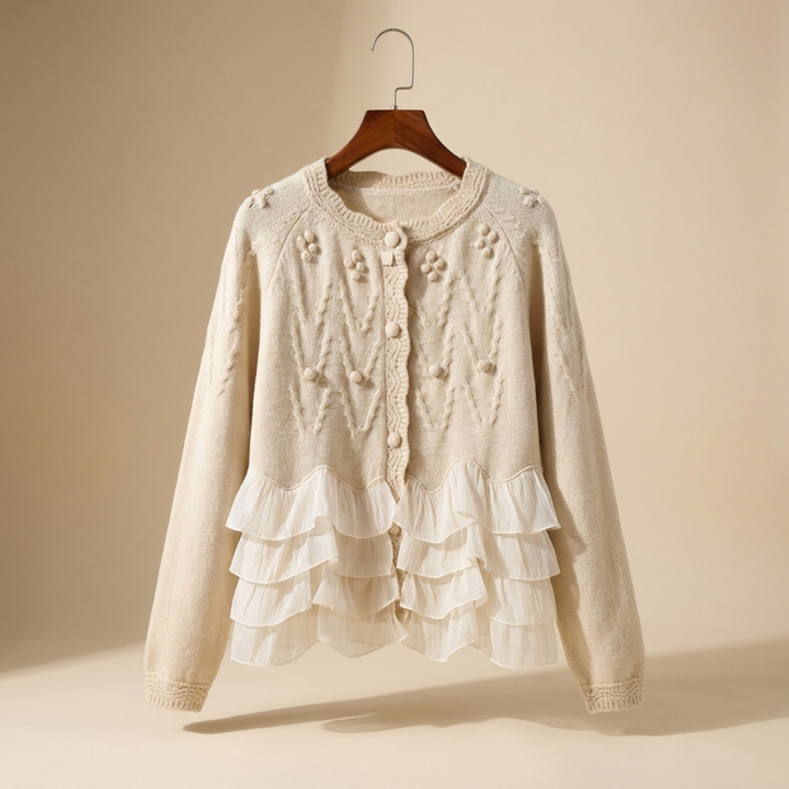 Paula | Elegante Damen Strickjacke mit feinem Volant