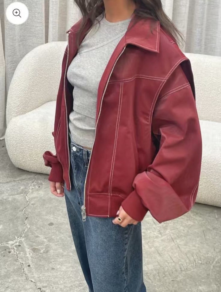 Faye | Lederjacke in Übergröße mit Reißverschluss