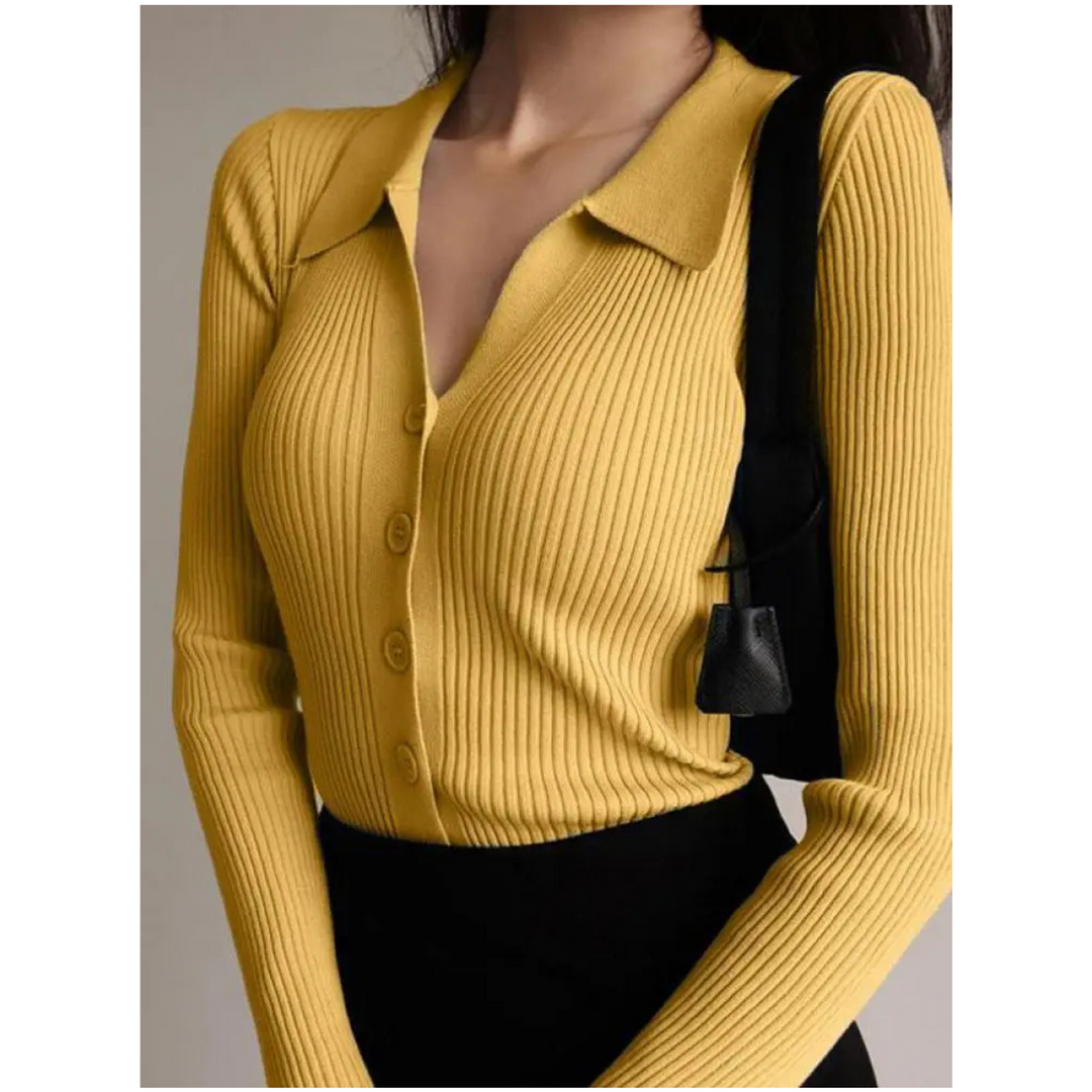 Sophie | Rippenstrickjacke mit klassischen Knöpfen